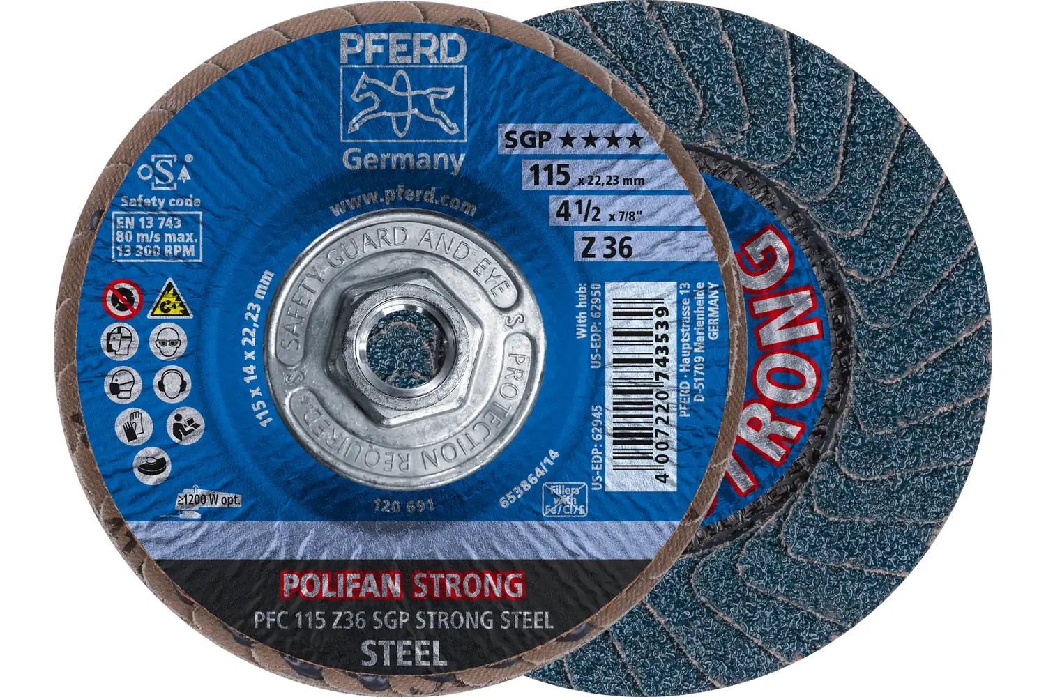 Picture of Pferd Flap Disc, 4-1/2" x 5/8-11, Z SGP Strong Steel, 36 Grit, T29, Conical, Zirconia